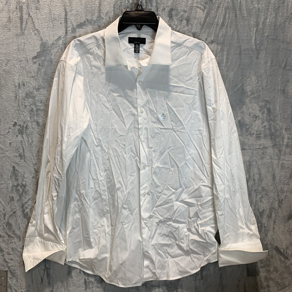 Alfani Men's Dress Shirt Button Up Cuff Link Sleeve White XL Slim Fit 17 34/35